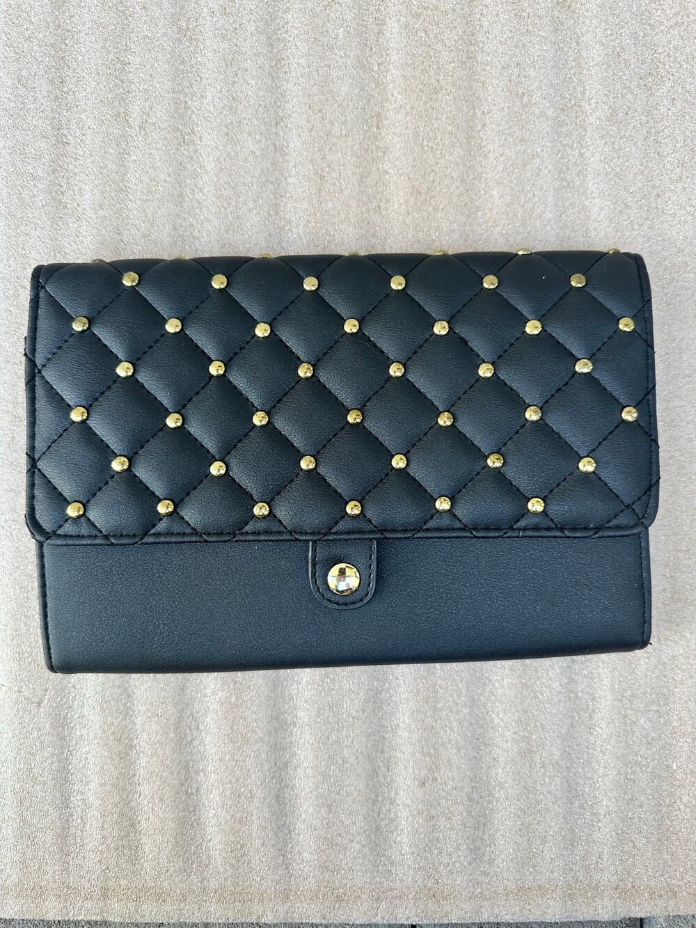 Laura Ashley Black Quilted Stud Travel Organizer Wallet Passport Document Holder